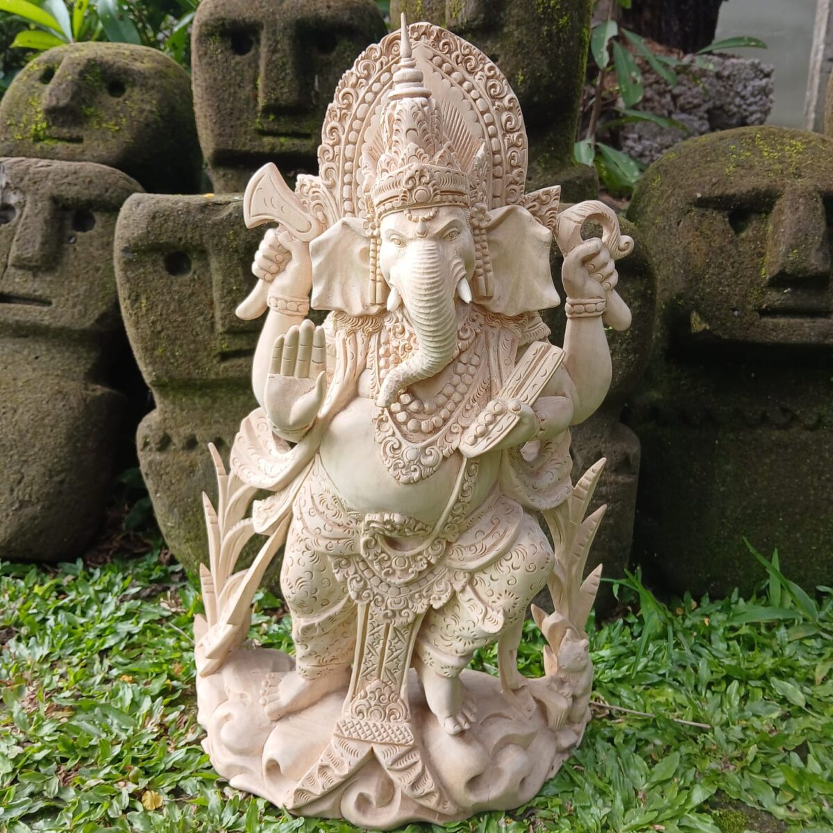 Hand-Carved Wood Ganesha Statue, Home Decor, Temple Sculpture, Gift for Good Luck & Prosperity”