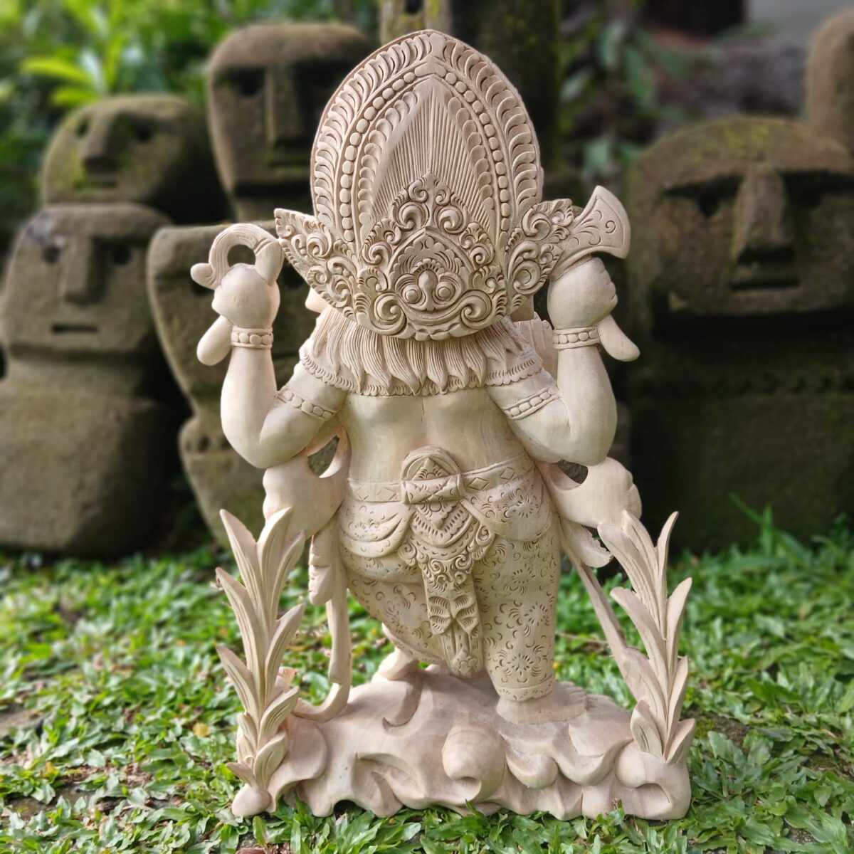 Hand-Carved Wood Ganesha Statue, Home Decor, Temple Sculpture, Gift for Good Luck & Prosperity”
