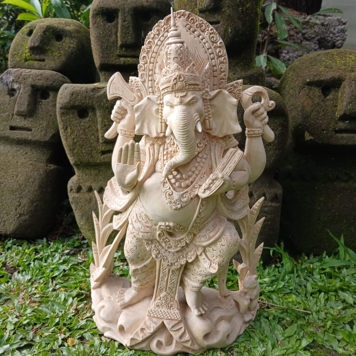 Hand-Carved Wood Ganesha Statue, Home Decor, Temple Sculpture, Gift for Good Luck & Prosperity”