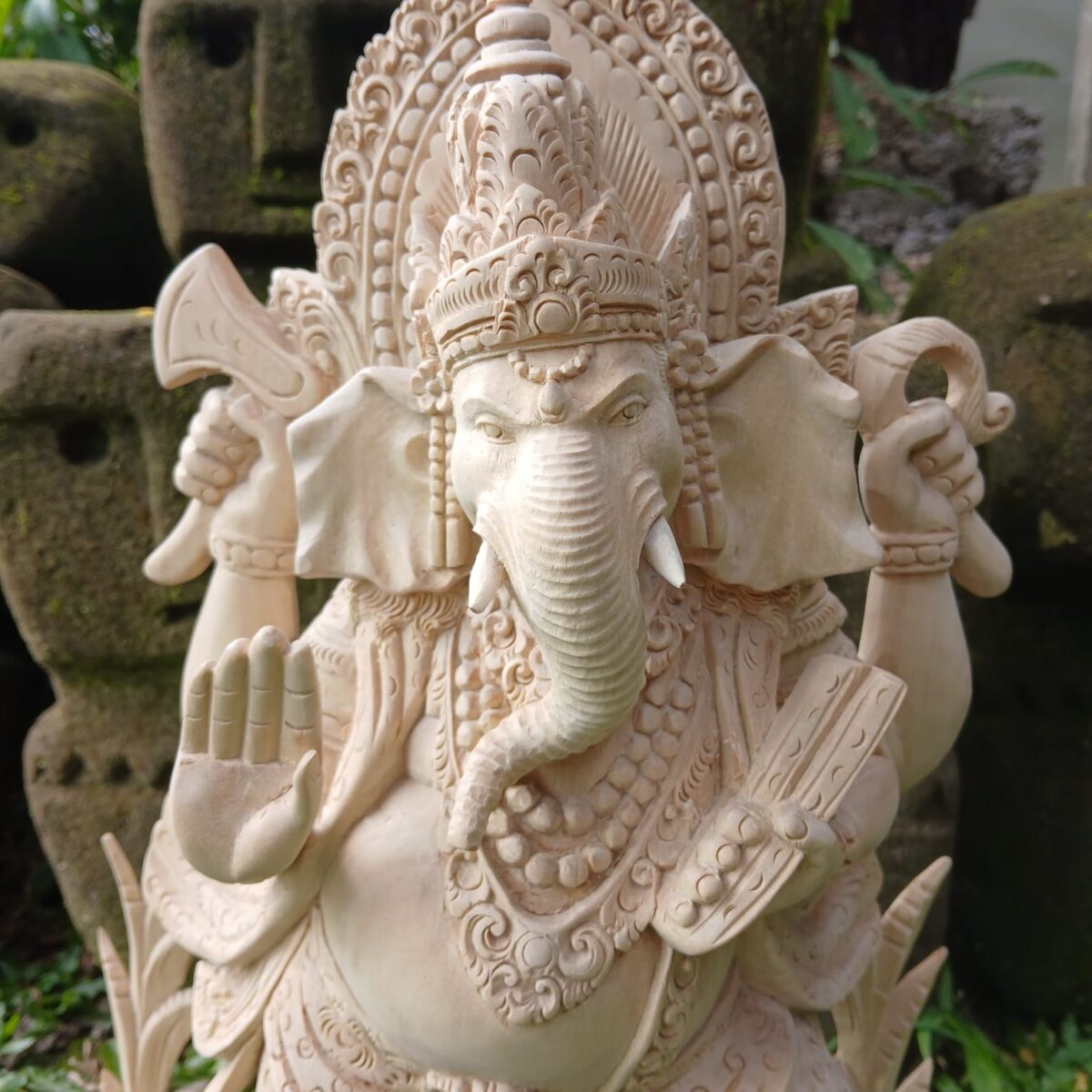 Hand-Carved Wood Ganesha Statue, Home Decor, Temple Sculpture, Gift for Good Luck & Prosperity”