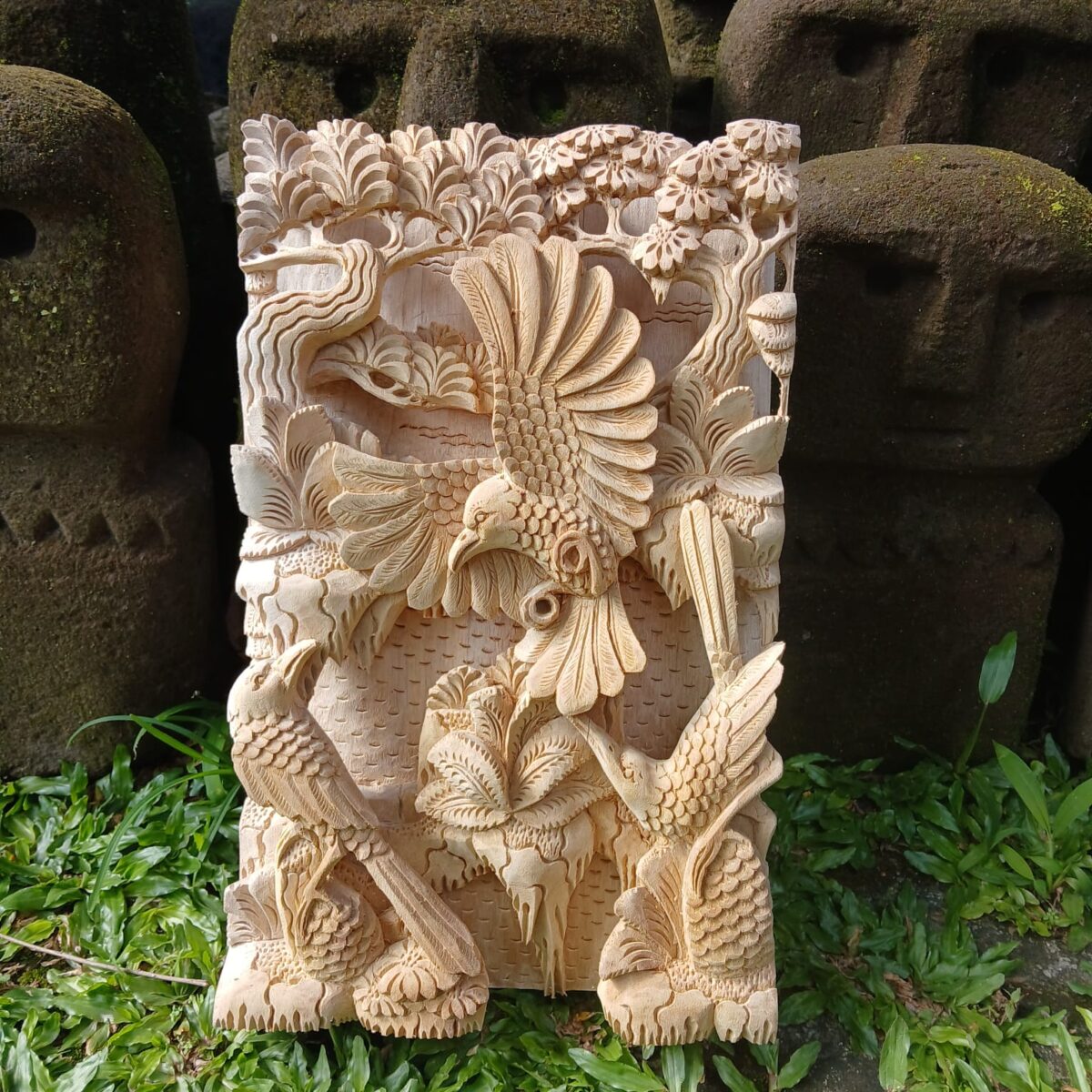 Hand Carved Wooden Bird Wall Art  Rustic Nature Decor  Wildlife Wood Carving