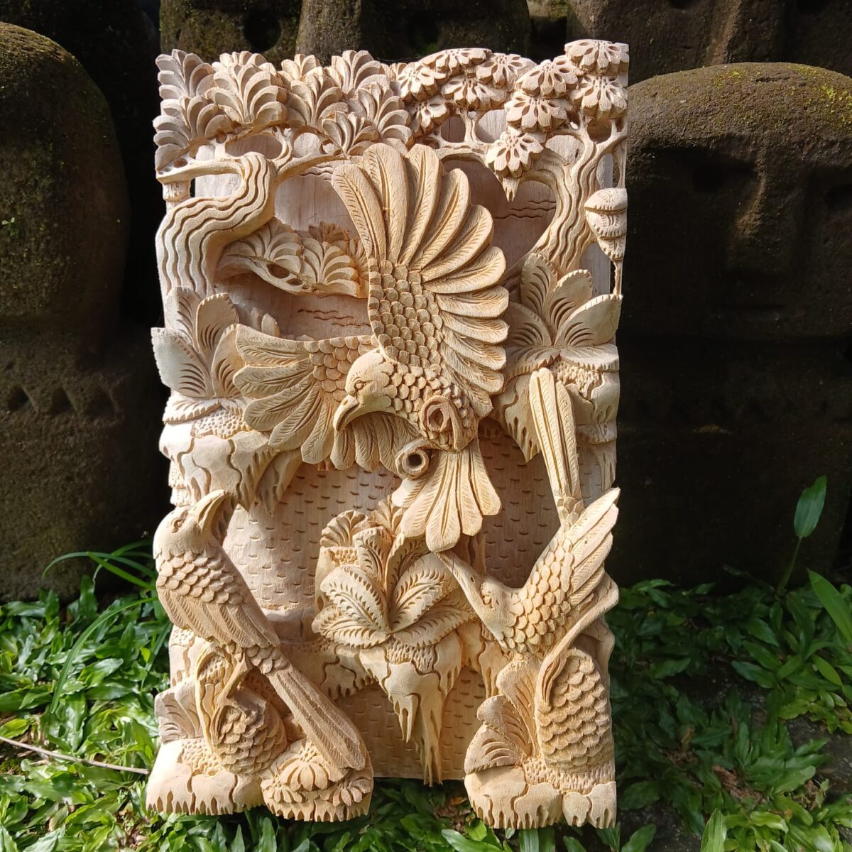 Hand Carved Wooden Bird Wall Art  Rustic Nature Decor  Wildlife Wood Carving