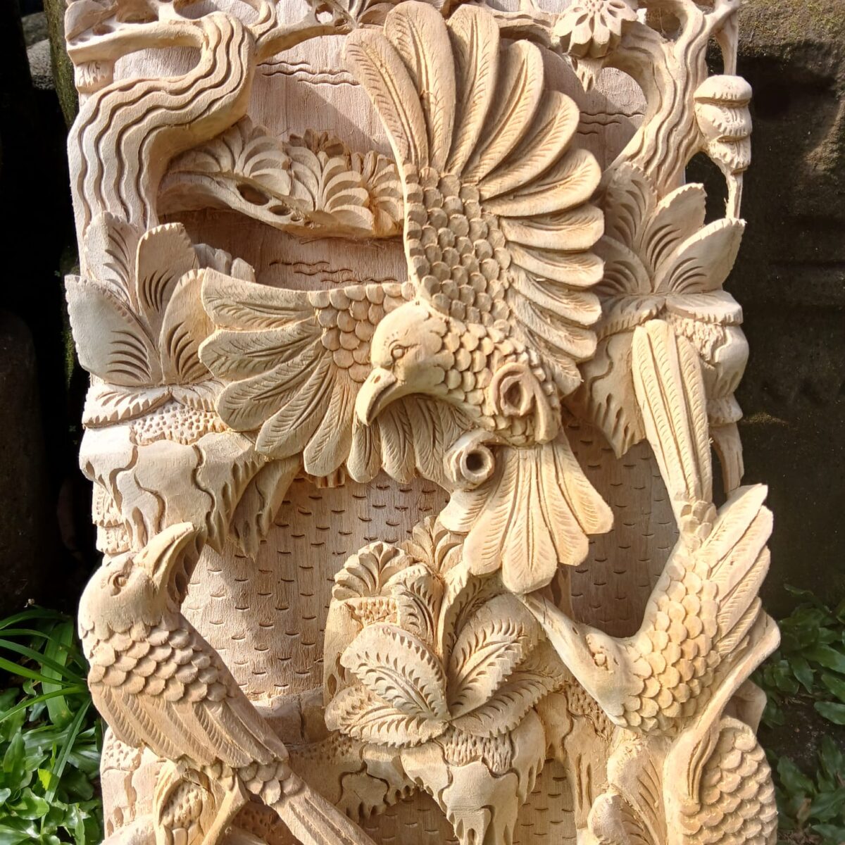 Hand Carved Wooden Bird Wall Art  Rustic Nature Decor  Wildlife Wood Carving