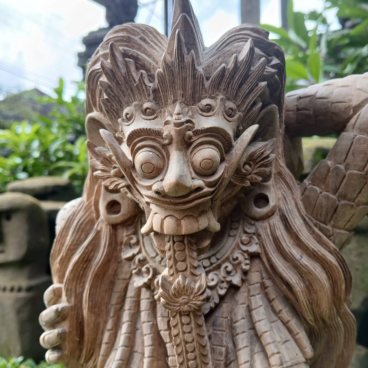 Hand Carved Rangda Wood Statue Balinese Mythical Demon Queen