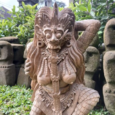 Hand Carved Rangda Wood Statue Balinese Mythical Demon Queen