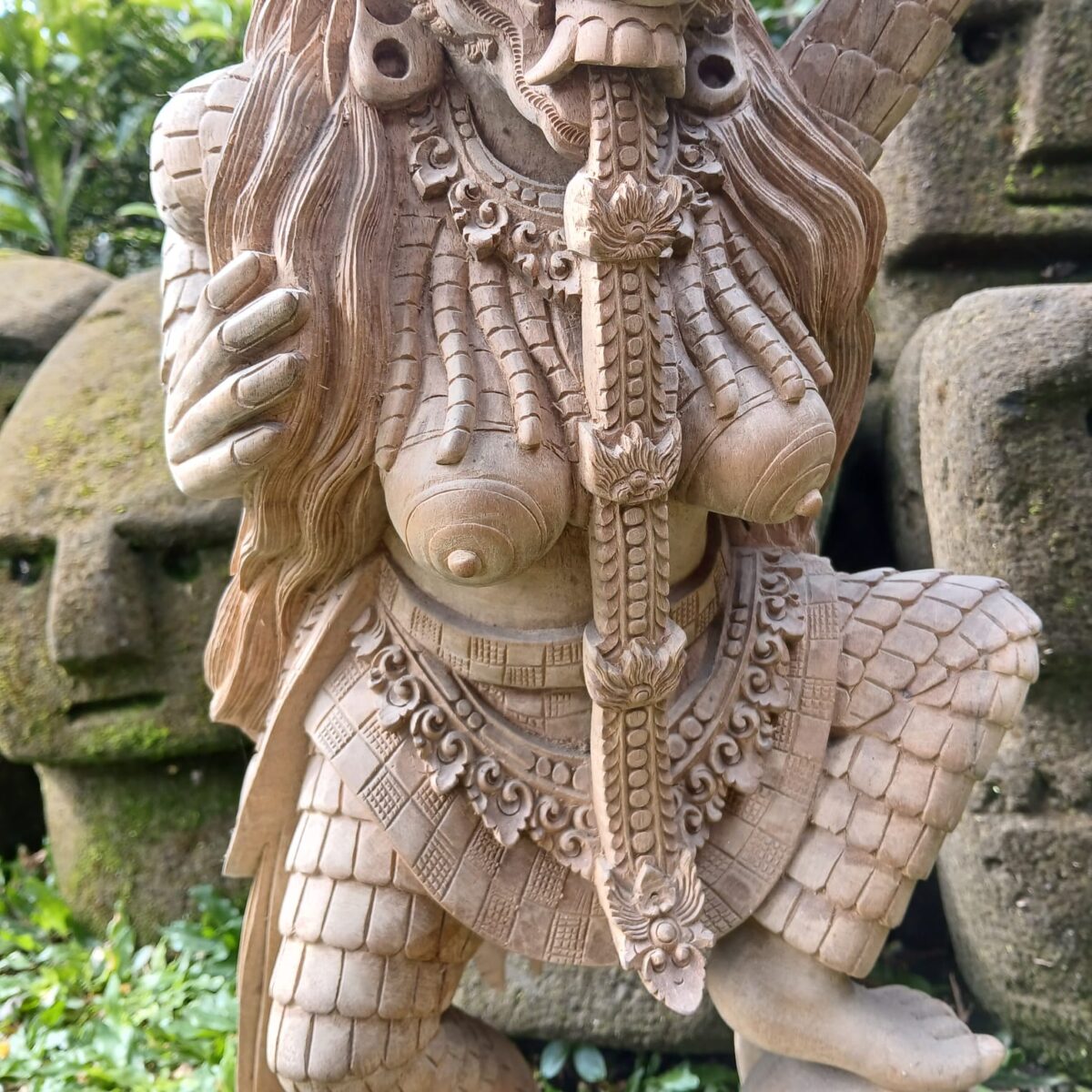 Hand Carved Rangda Wood Statue Balinese Mythical Demon Queen