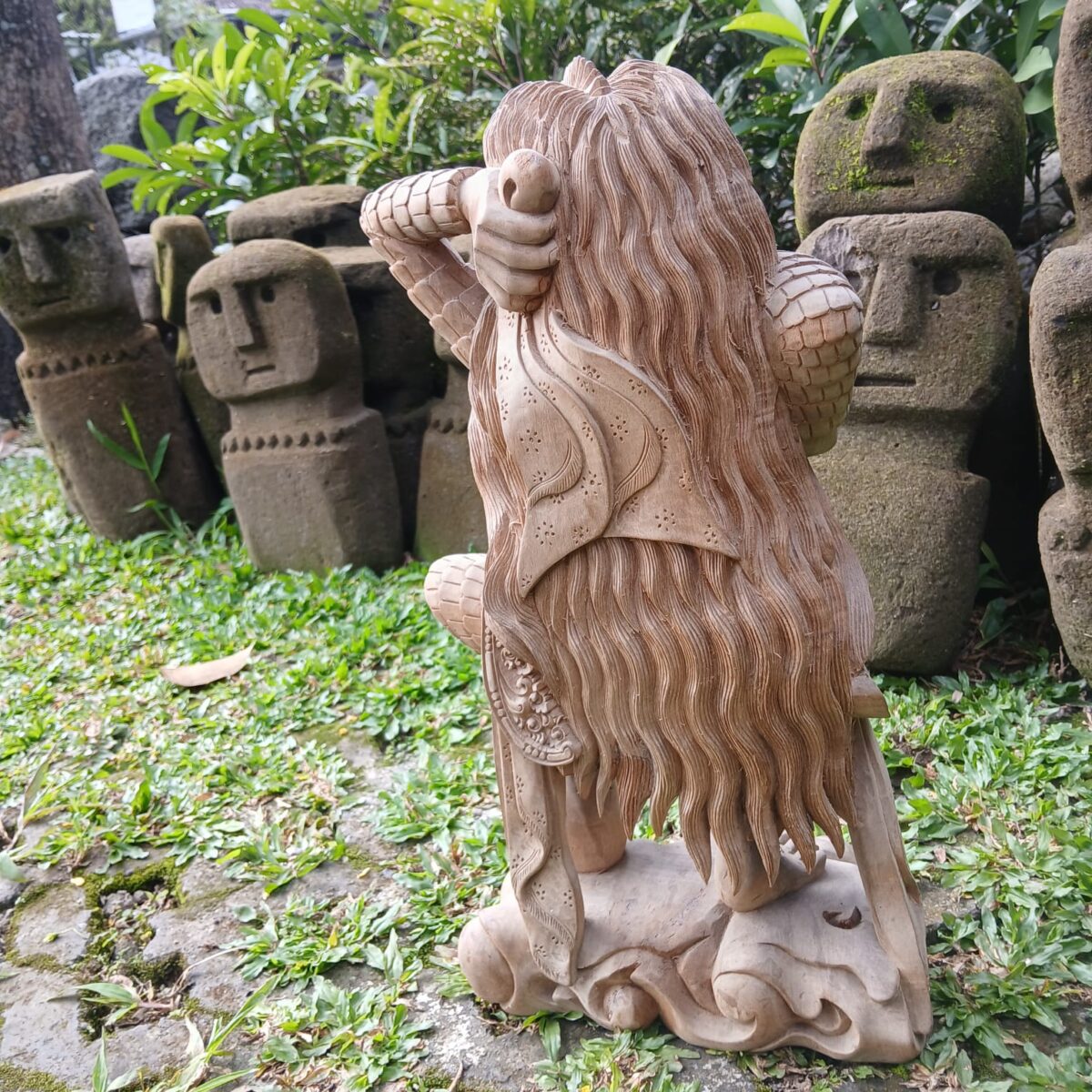 Hand Carved Rangda Wood Statue Balinese Mythical Demon Queen