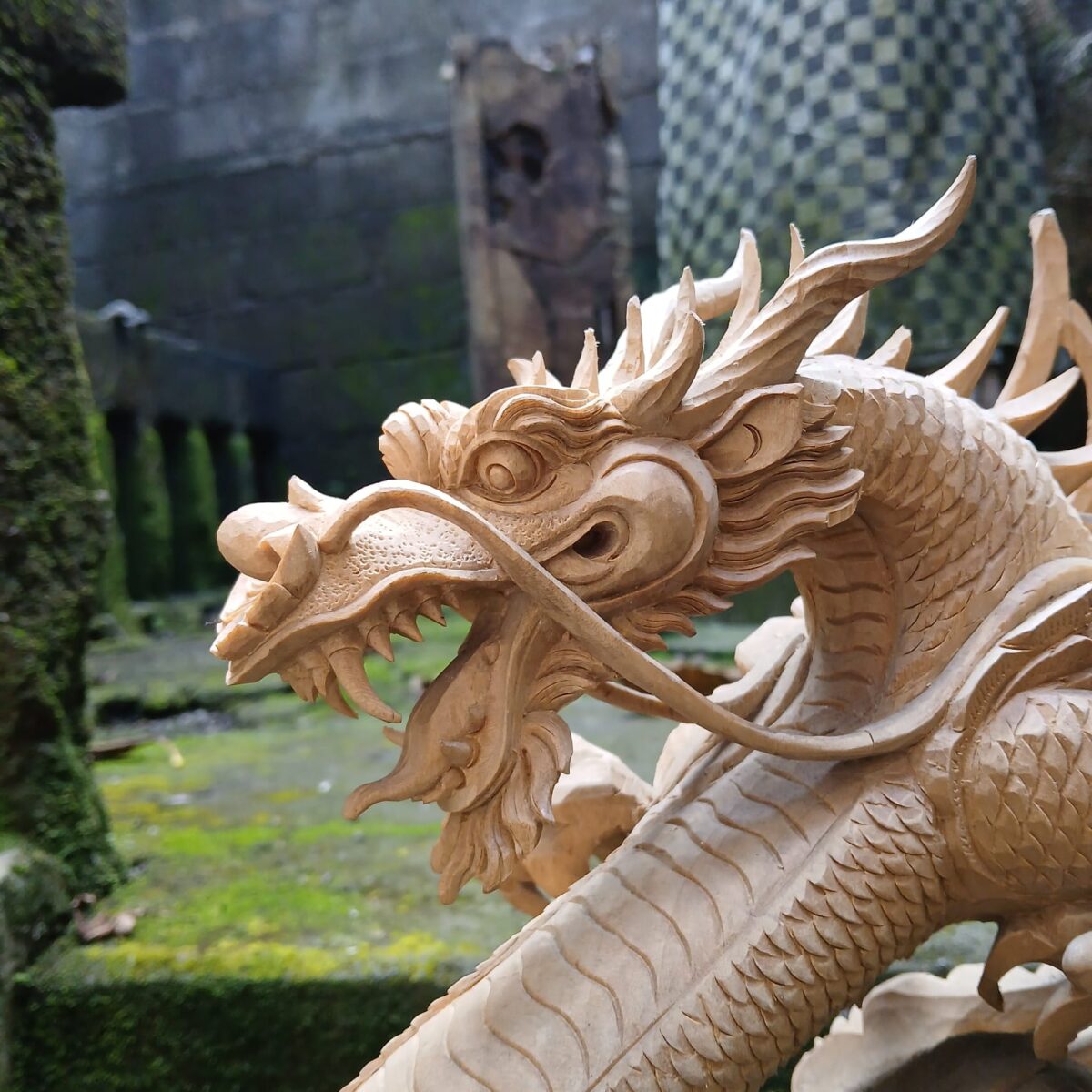 Hand Carved Chinese Dragon Wood Statue  Feng Shui Decor  Asian Mythical Sculpture