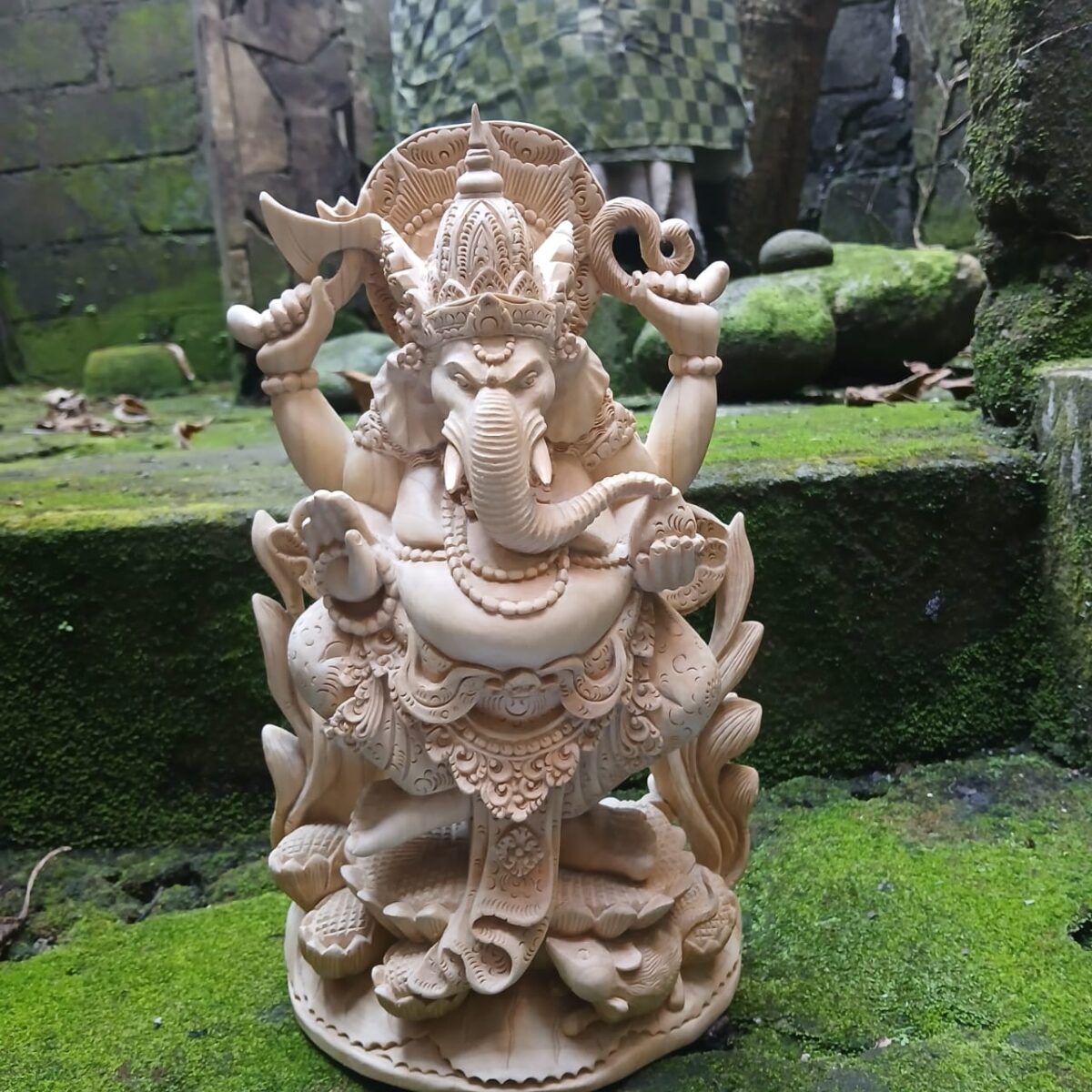 Hand Carved Wooden Ganesha Statue ,Hindu Elephant God Sculpture ,Ganesh Home Decor