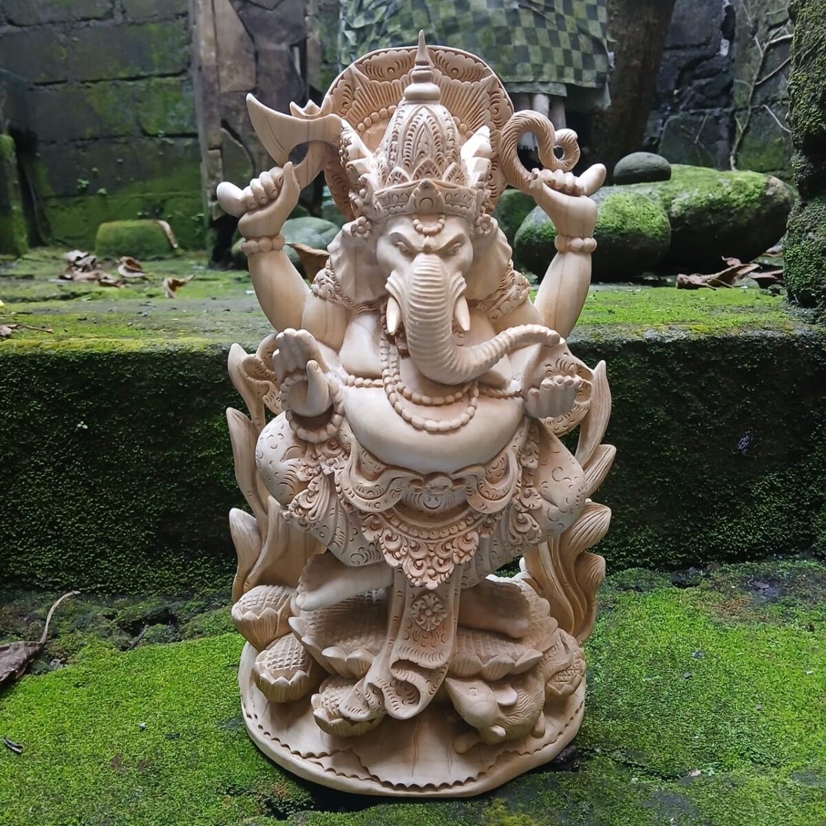 Hand Carved Wooden Ganesha Statue ,Hindu Elephant God Sculpture ,Ganesh Home Decor