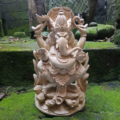Hand Carved Wooden Ganesha Statue ,Hindu Elephant God Sculpture ,Ganesh Home Decor