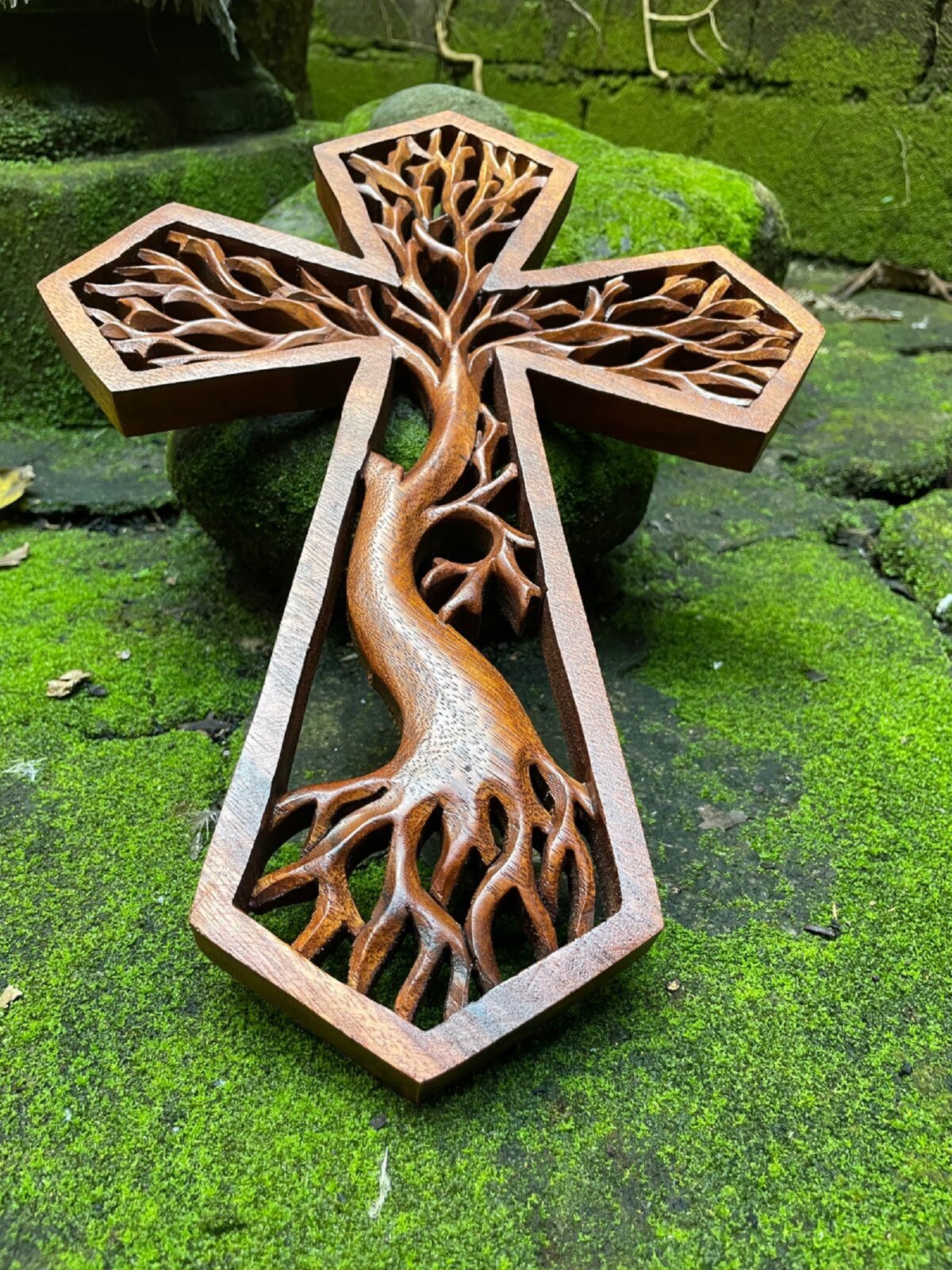 Tree of life christian cross, Hand carved cross,wood carving,hand made ,wall art,wall decoration,BalineseWoodCarving