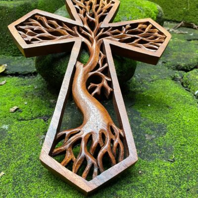 Tree of life christian cross, Hand carved cross,wood carving,hand made ,wall art,wall decoration,BalineseWoodCarving