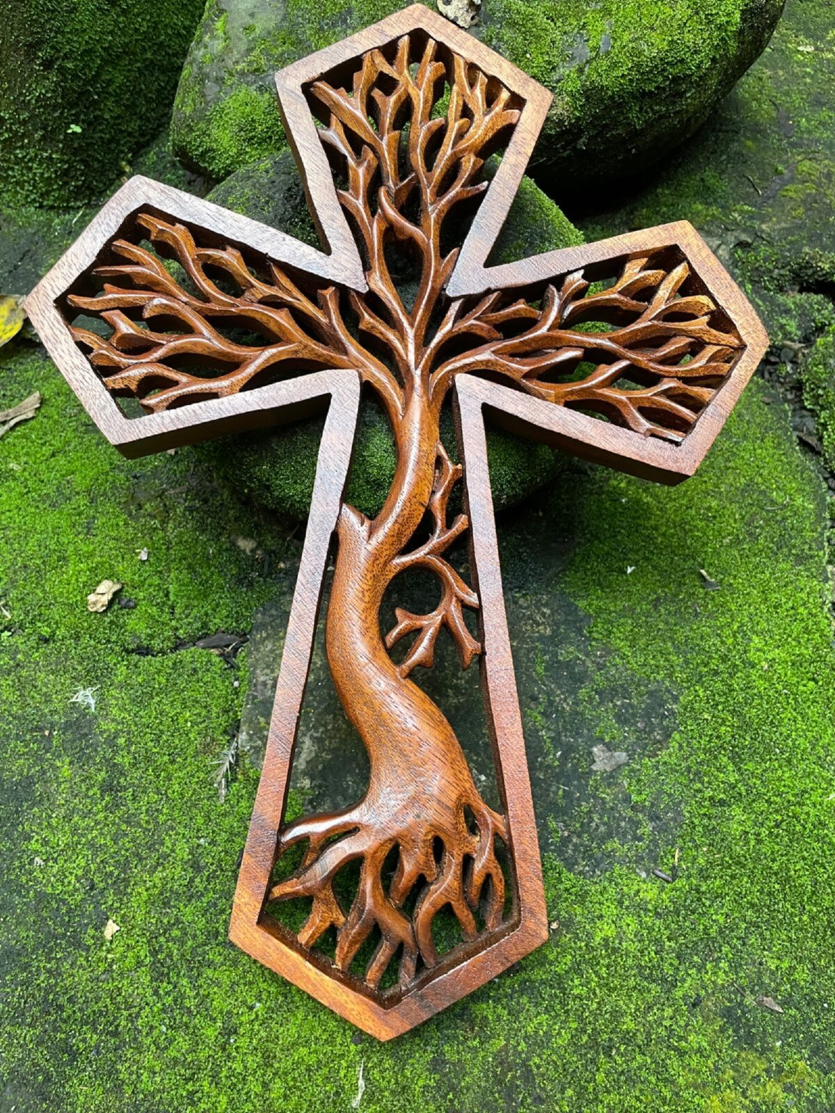 Tree of life christian cross, Hand carved cross,wood carving,hand made ,wall art,wall decoration,BalineseWoodCarving