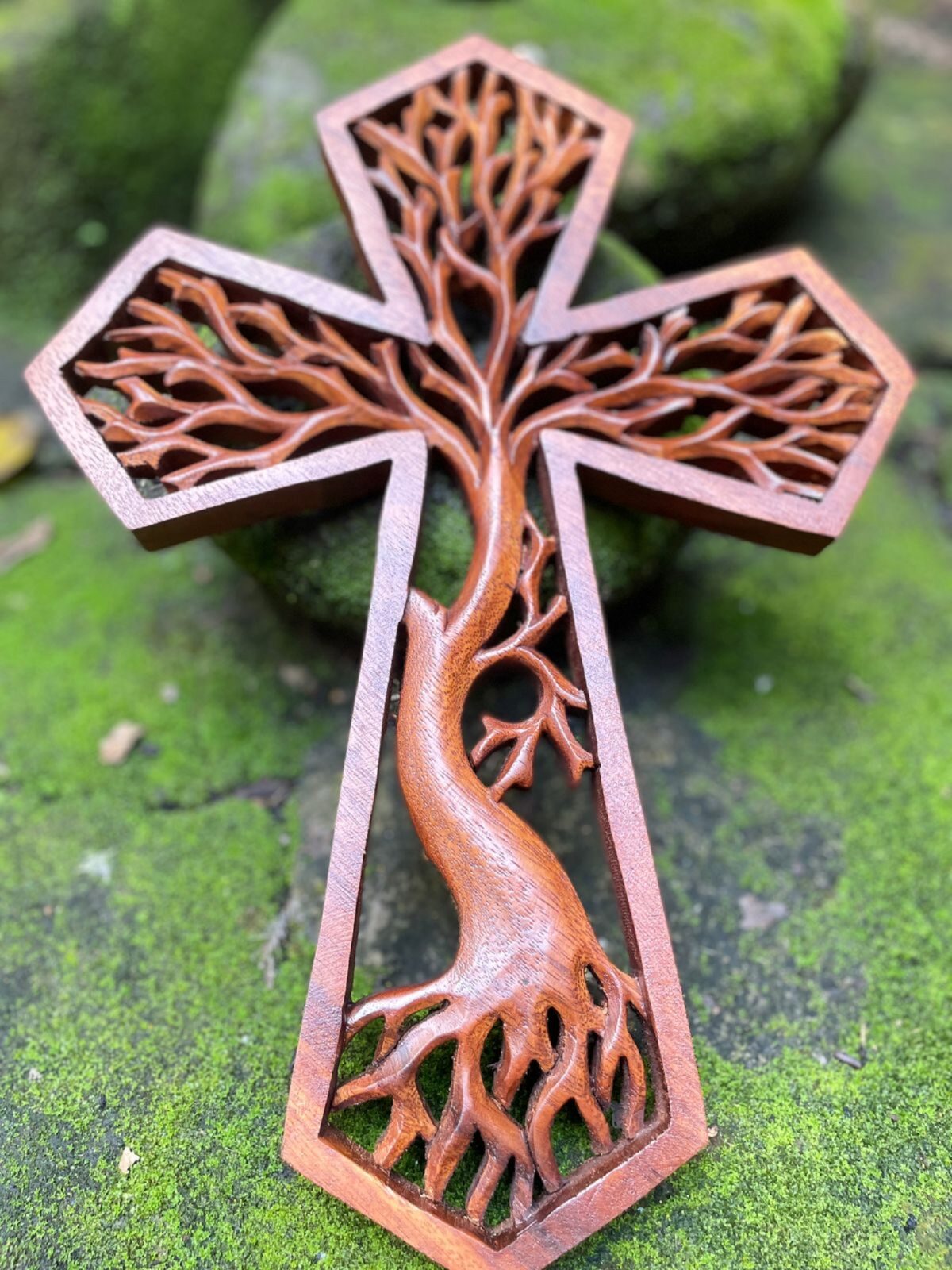 Tree of life christian cross, Hand carved cross,wood carving,hand made ,wall art,wall decoration,BalineseWoodCarving