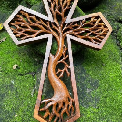 Tree of life christian cross, Hand carved cross,wood carving,hand made ,wall art,wall decoration,BalineseWoodCarving