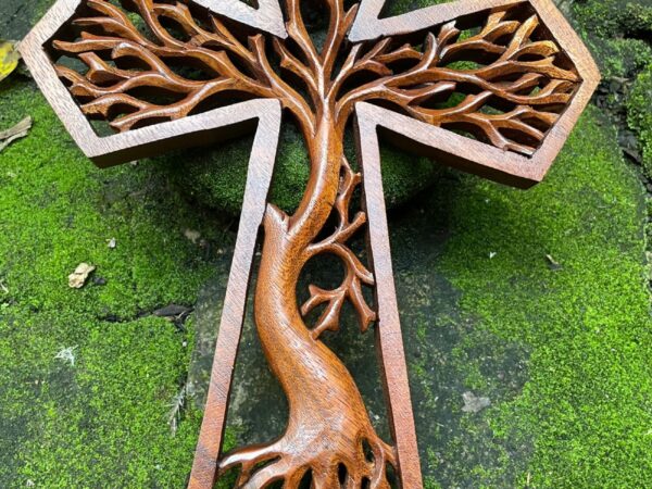 Tree of life christian cross, Hand carved cross,wood carving,hand made ,wall art,wall decoration,BalineseWoodCarving