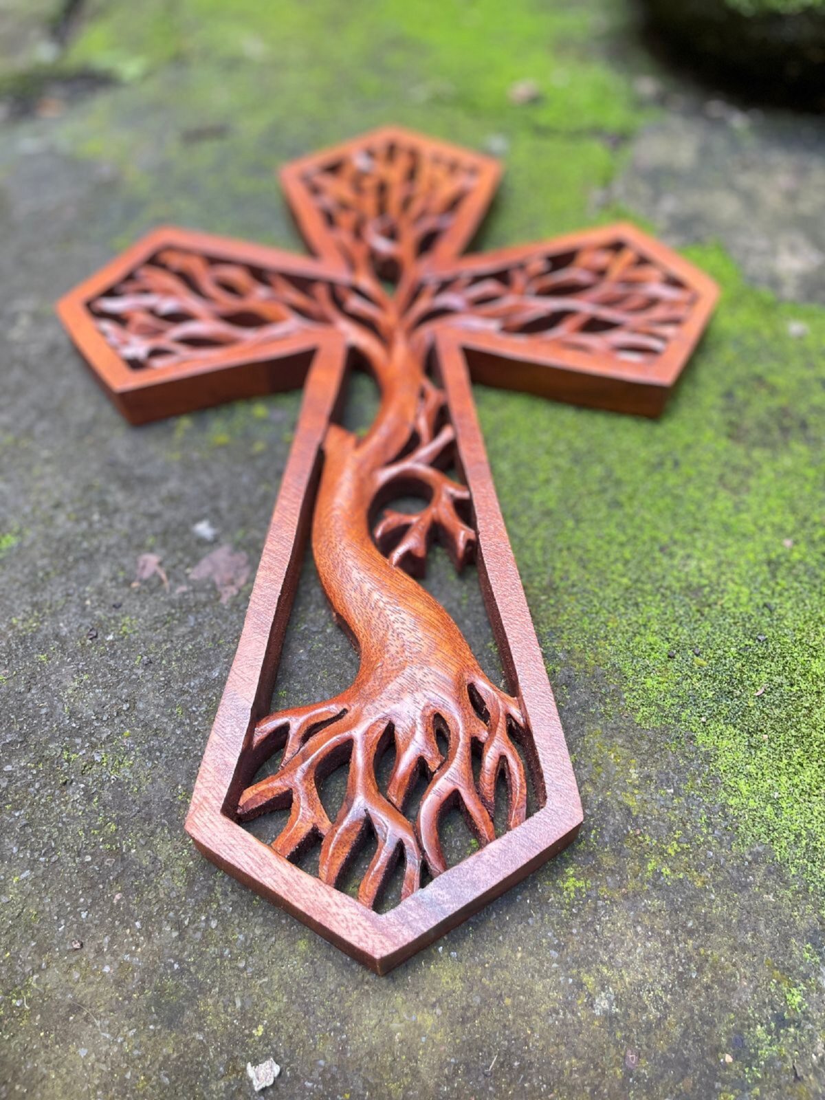 Tree of life christian cross, Hand carved cross,wood carving,hand made ,wall art,wall decoration,BalineseWoodCarving