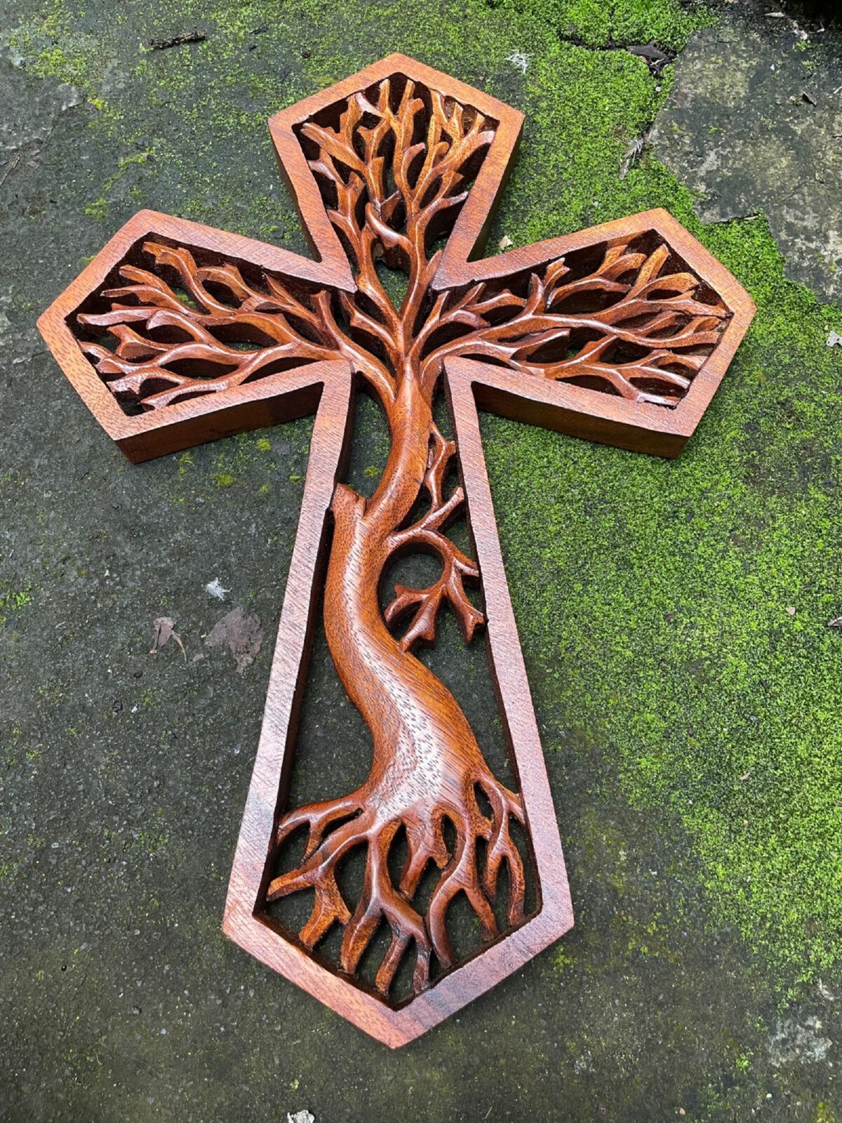 Tree of life christian cross, Hand carved cross,wood carving,hand made ,wall art,wall decoration,BalineseWoodCarving