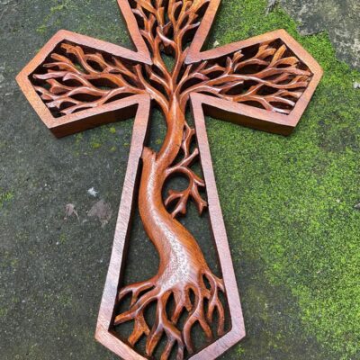 Tree of life christian cross, Hand carved cross,wood carving,hand made ,wall art,wall decoration,BalineseWoodCarving