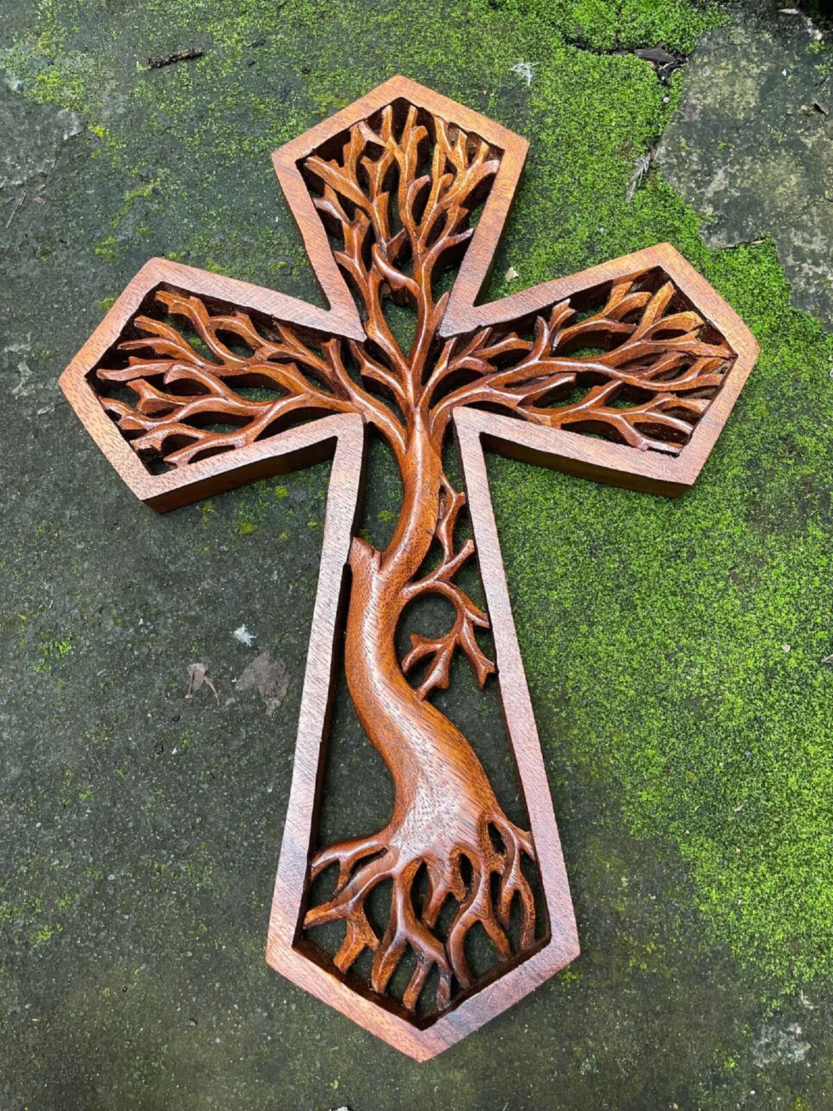 Tree of life christian cross, Hand carved cross,wood carving,hand made ,wall art,wall decoration,BalineseWoodCarving