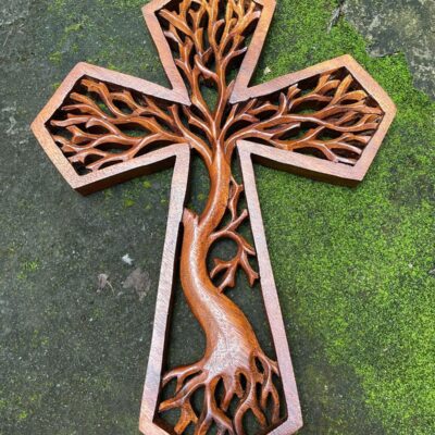 Tree of life christian cross, Hand carved cross,wood carving,hand made ,wall art,wall decoration,BalineseWoodCarving