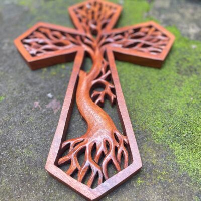 Tree of life christian cross, Hand carved cross,wood carving,hand made ,wall art,wall decoration,BalineseWoodCarving