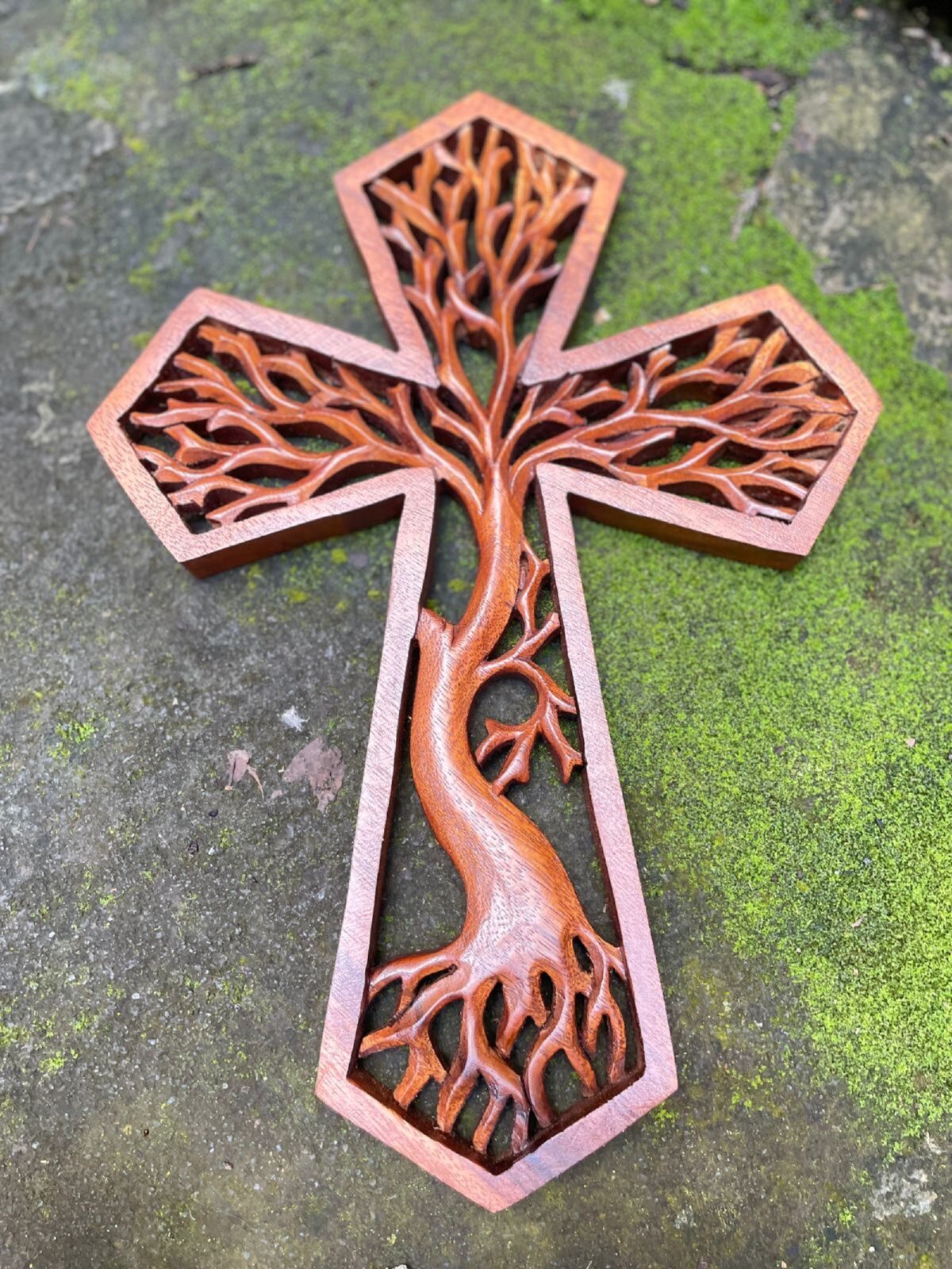 Tree of life christian cross, Hand carved cross,wood carving,hand made ,wall art,wall decoration,BalineseWoodCarving