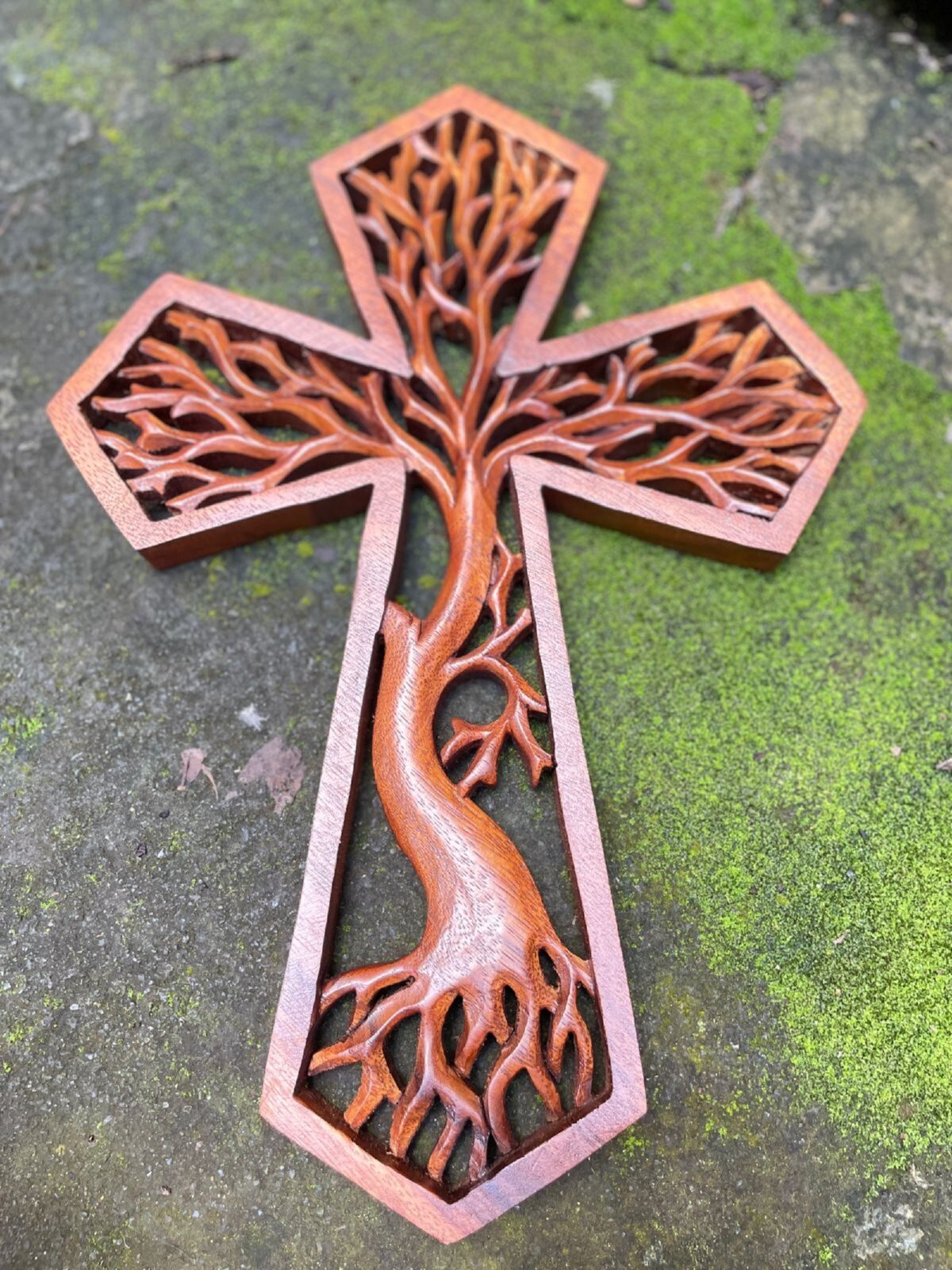 Tree of life christian cross, Hand carved cross,wood carving,hand made ,wall art,wall decoration,BalineseWoodCarving