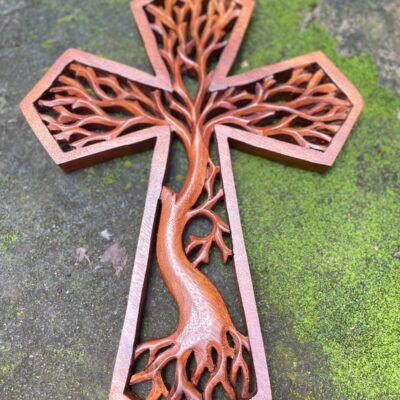 Tree of life christian cross, Hand carved cross,wood carving,hand made ,wall art,wall decoration,BalineseWoodCarving