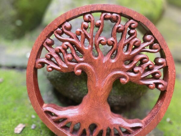 Tree of Life Wall Art – Round Wood Carving,Boho Rustic Wall Decor Handmade,Balinese Wood Panel,Spiritual Nature Home Accent