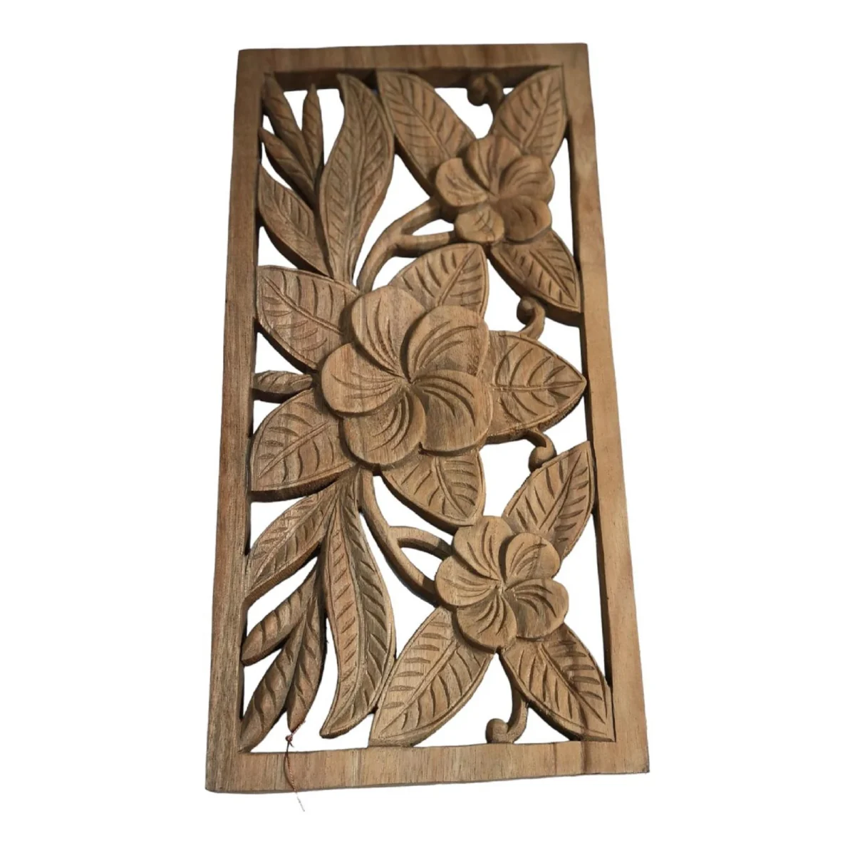 Hand-Carved Wood Frangipani Wall Art Tropical Floral Decor Bali Inspired Wooden Panel Plumeria (Frangipani) Wood Wall Decor