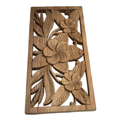 Hand-Carved Wood Frangipani Wall Art Tropical Floral Decor Bali Inspired Wooden Panel Plumeria (Frangipani) Wood Wall Decor