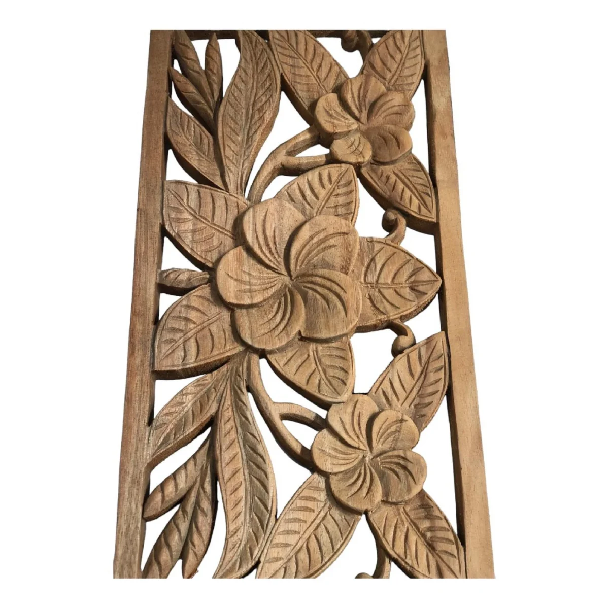 Hand-Carved Wood Frangipani Wall Art Tropical Floral Decor Bali Inspired Wooden Panel Plumeria (Frangipani) Wood Wall Decor