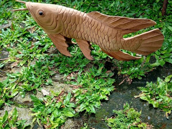 Handmade  Arowana  Fish Wooden Statue – Hand Carved Bali Wood Sculpture – Lucky Feng Shui Decor – Decor – Unique Gift for Him or Her