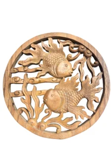 Fish wall wood carving bal , Koi Wall Decor, Fish Wall Art, Yin Yang, Good Fortune, Wooden Statue,  Balinese wall art