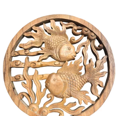 Fish wall wood carving bal , Koi Wall Decor, Fish Wall Art, Yin Yang, Good Fortune, Wooden Statue,  Balinese wall art