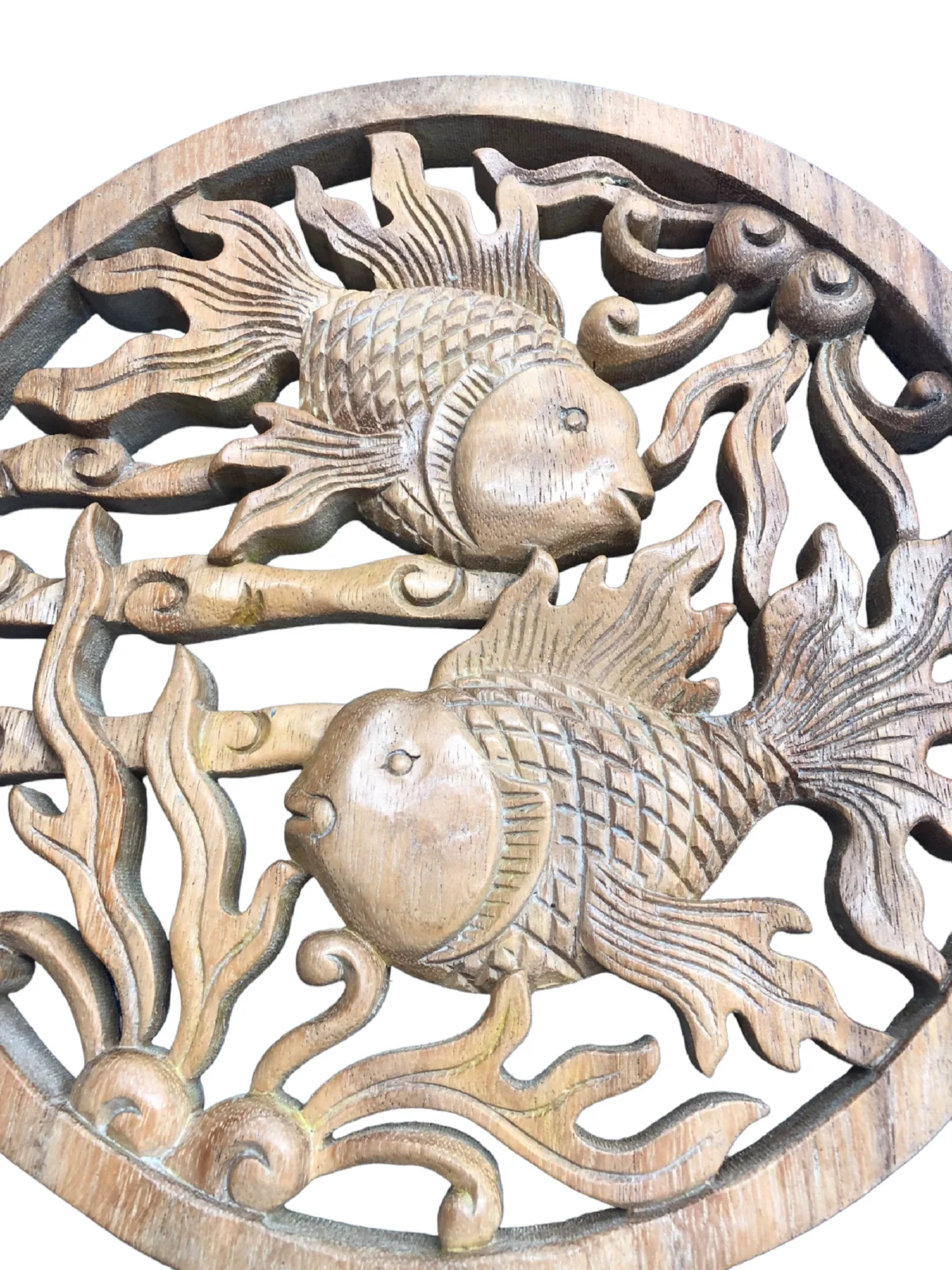 Fish wall wood carving bal , Koi Wall Decor, Fish Wall Art, Yin Yang, Good Fortune, Wooden Statue,  Balinese wall art