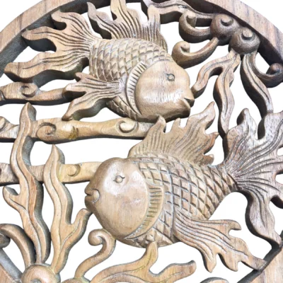 Fish wall wood carving bal , Koi Wall Decor, Fish Wall Art, Yin Yang, Good Fortune, Wooden Statue,  Balinese wall art