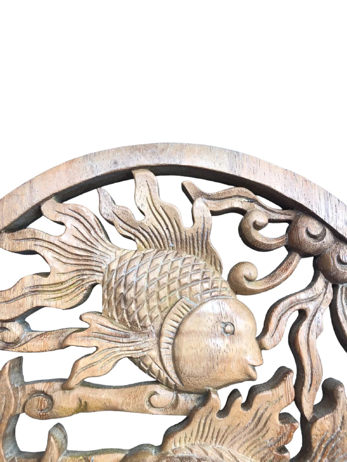 Fish wall wood carving bal , Koi Wall Decor, Fish Wall Art, Yin Yang, Good Fortune, Wooden Statue,  Balinese wall art