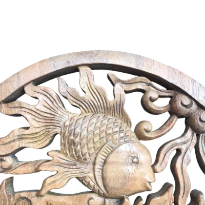 Fish wall wood carving bal , Koi Wall Decor, Fish Wall Art, Yin Yang, Good Fortune, Wooden Statue,  Balinese wall art