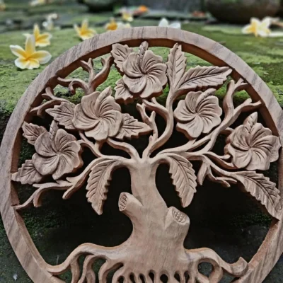 Handmade Frangipani (Plumeria) Wall Art – Balinese Wood Carving – Floral Wall Decor – Tropical Home