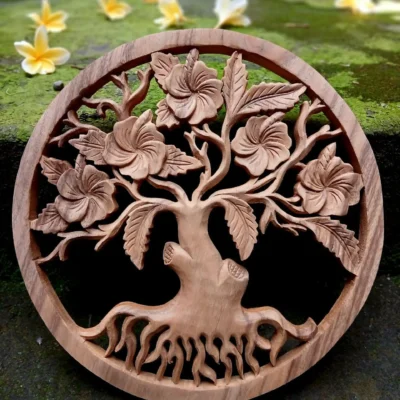 Handmade Frangipani (Plumeria) Wall Art – Balinese Wood Carving – Floral Wall Decor – Tropical Home
