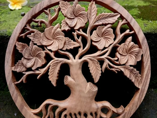 Handmade Frangipani (Plumeria) Wall Art – Balinese Wood Carving – Floral Wall Decor – Tropical Home