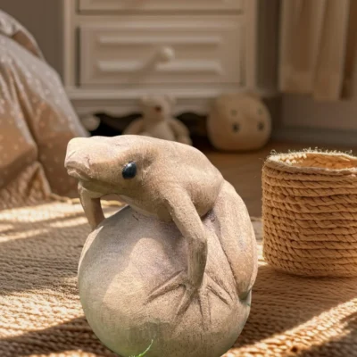 Hand Carved Wooden Frog Figurine,Handmade Animal Decor, Rustic Home Accent