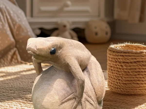 Hand Carved Wooden Frog Figurine,Handmade Animal Decor, Rustic Home Accent