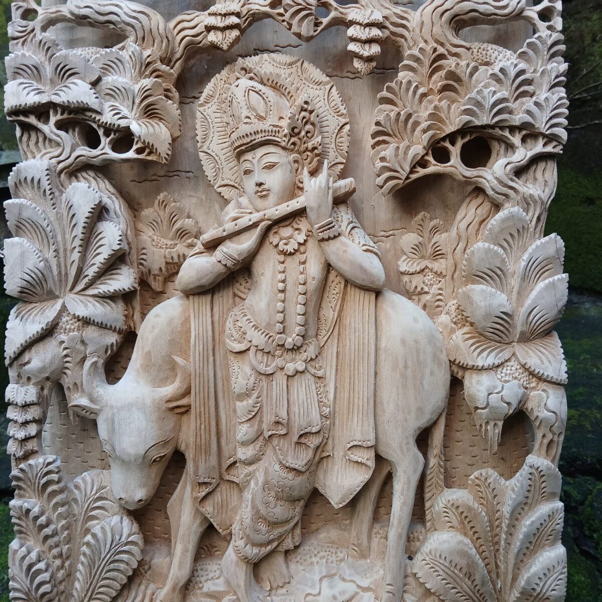 WhatsApp Image 2025-08-04 at 10.27.19 (4) Hand‑Carved Wooden Lord Krishna Wall Panel,Spiritual Home Décor,Meditation Art”