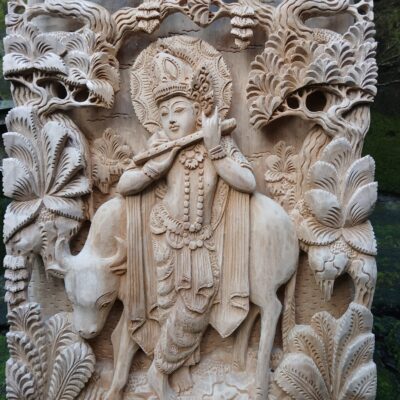 WhatsApp Image 2025-08-04 at 10.27.19 (4) Hand‑Carved Wooden Lord Krishna Wall Panel,Spiritual Home Décor,Meditation Art”