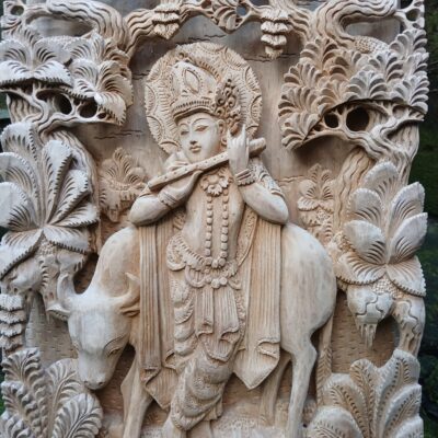 WhatsApp Image 2025-08-04 at 10.27.19 (5) Hand‑Carved Wooden Lord Krishna Wall Panel,Spiritual Home Décor,Meditation Art”