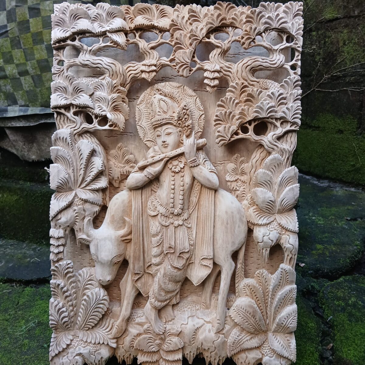 WhatsApp Image 2025-08-04 at 10.27.19 (7) Hand‑Carved Wooden Lord Krishna Wall Panel,Spiritual Home Décor,Meditation Art”